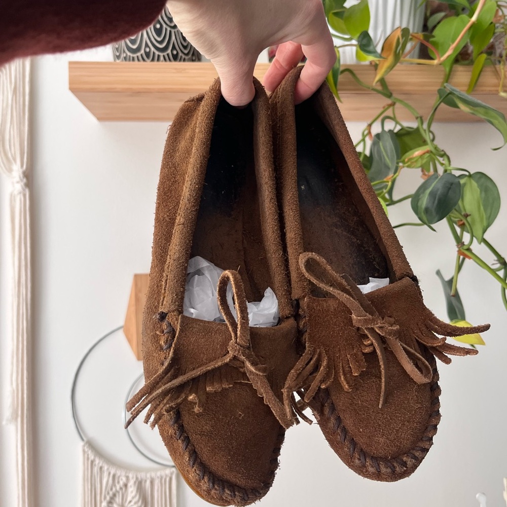 Minnetonka Brown Suede Moccasins with Tassels